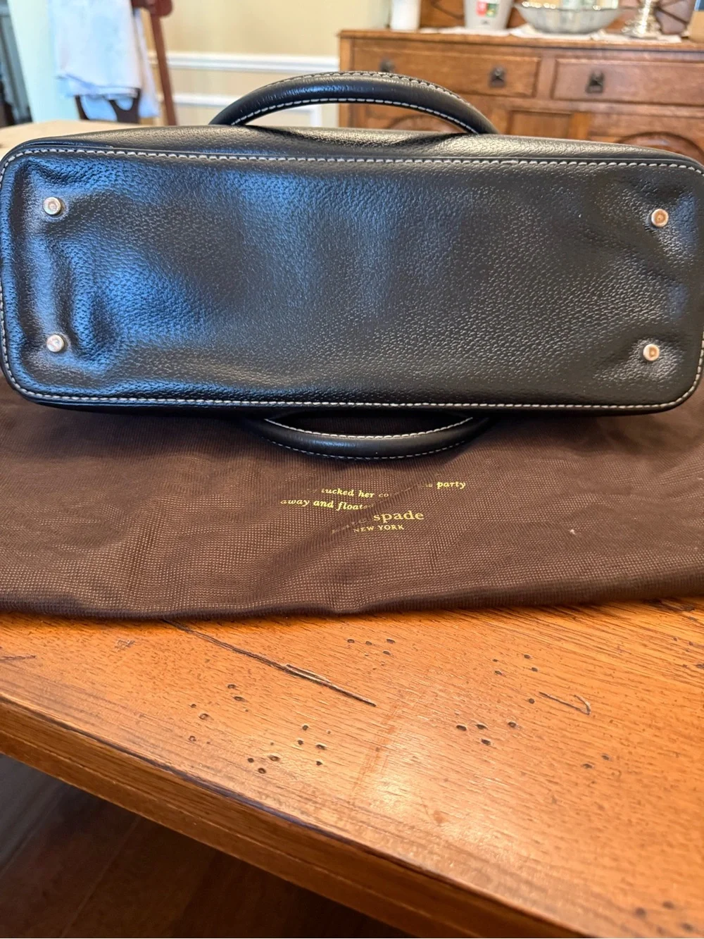 kate spade Black Pebbled Leather Dome Satchel with Silver Hardware